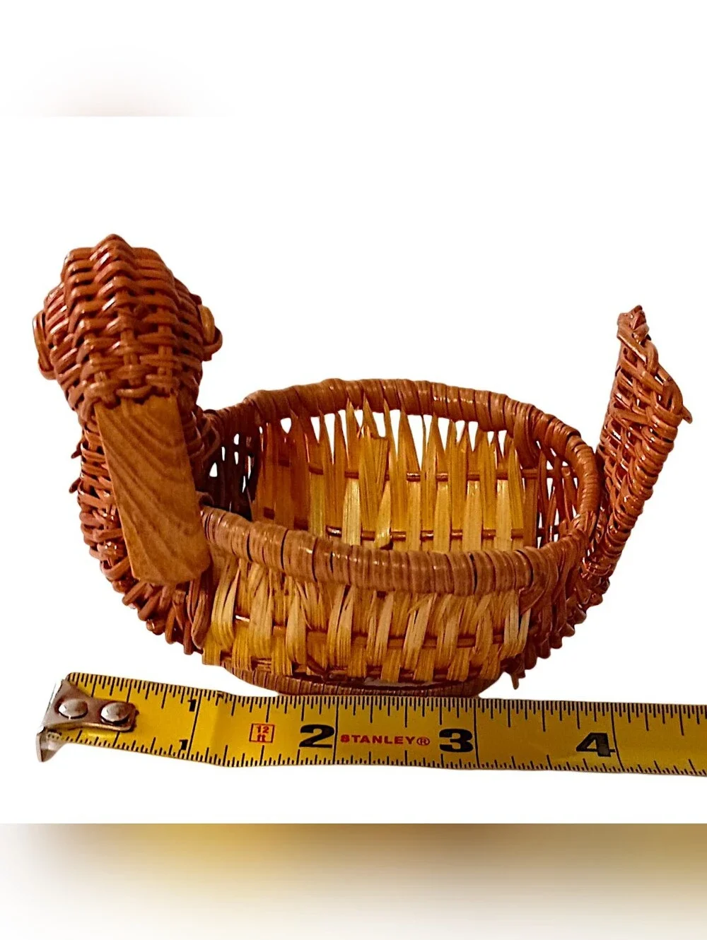 Vtg Mini Wicker Duck Goose Basket Planter Succulents Brown Figural Cottage Core